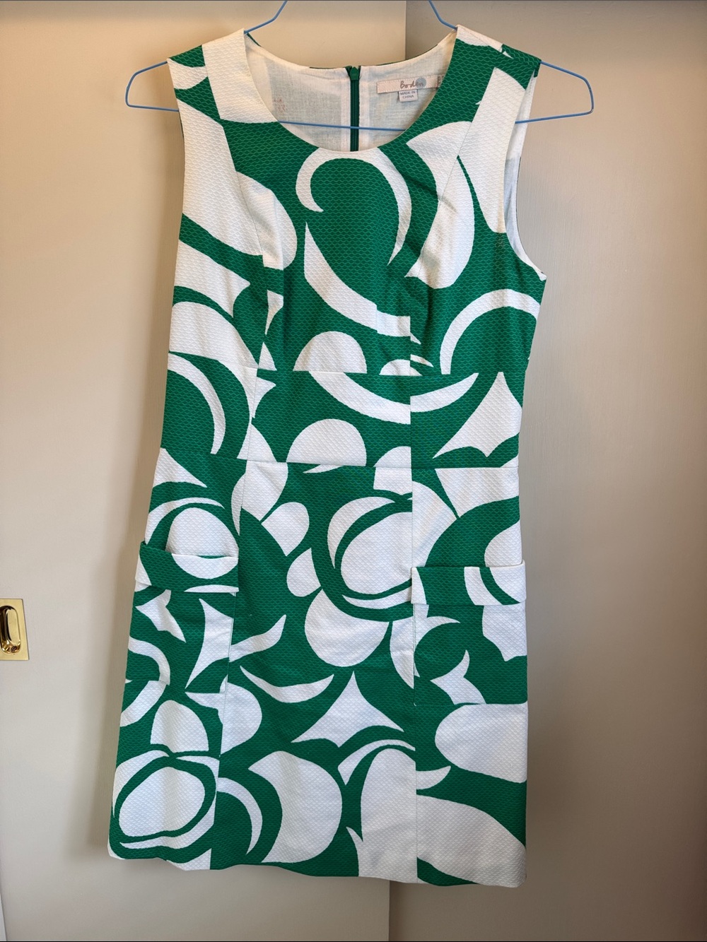 Boden Green and White Sleeveless Printed Shift Dress
